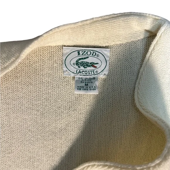 Vintage Lacoste Cream Knit Cardigan Men’s M USA Made Unisex Preppy 80’s - Picture 5 of 7